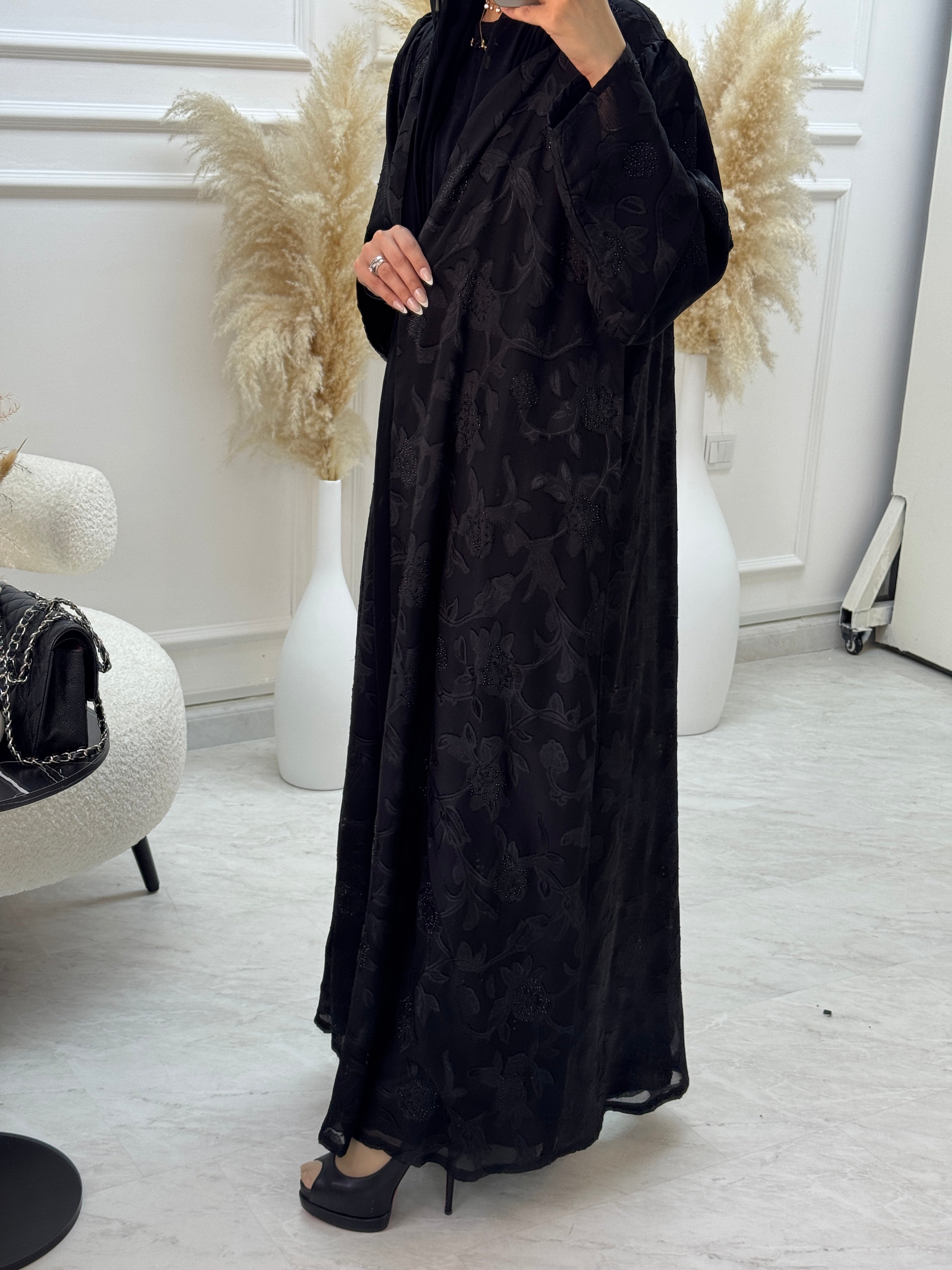 C 1060 Black Printed Abaya