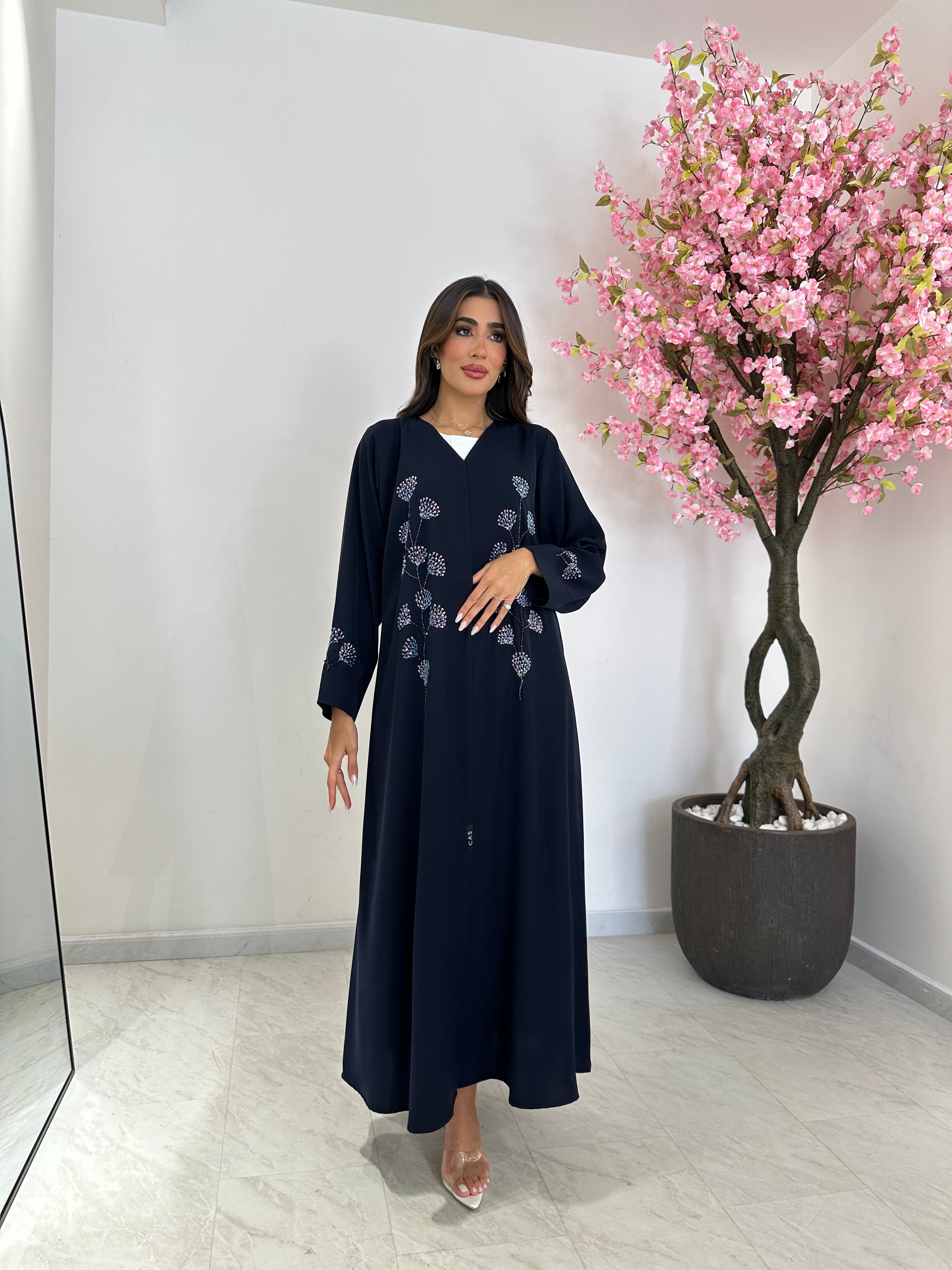 C 1231 Navy Blue Beaded Abaya