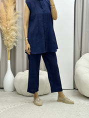 C 0008 - 01 Blue Summer Pleated Linen Travel Set