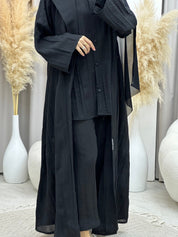 C 0008 - 04 Black Summer Pleated Linen Travel Set