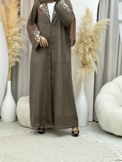 C 0009 Brown Floral Embroidery Eid Abaya