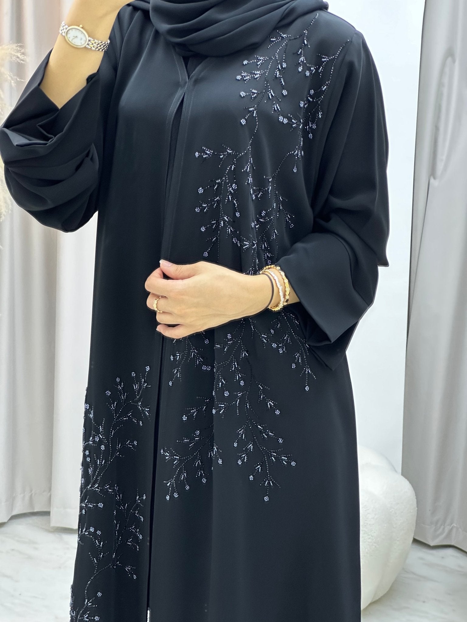 C 0130 Black Blue Beadwork Abaya 2XL / 52 C 0130 Black Blue Beadwork Abaya 2XL / 52