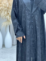 C 0160 - 01 Black Leaf Coat Abaya