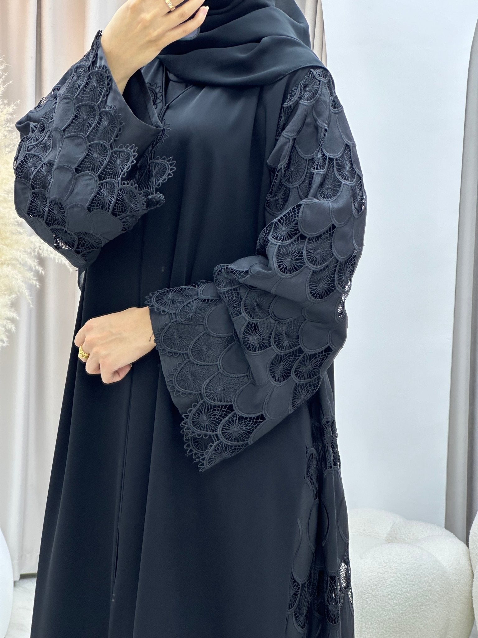 lace abaya dress Flared Ruffle Lace Abaya