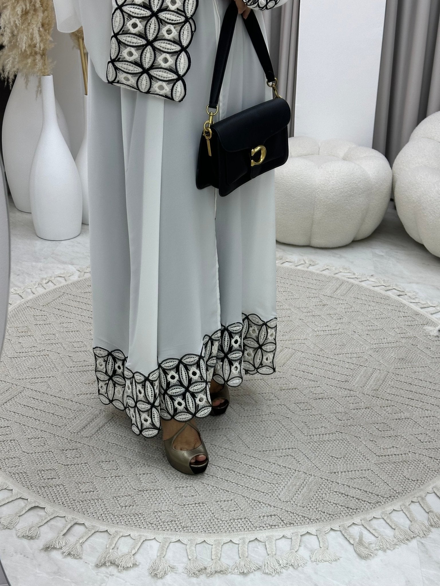 C 0231 White Lace Abaya