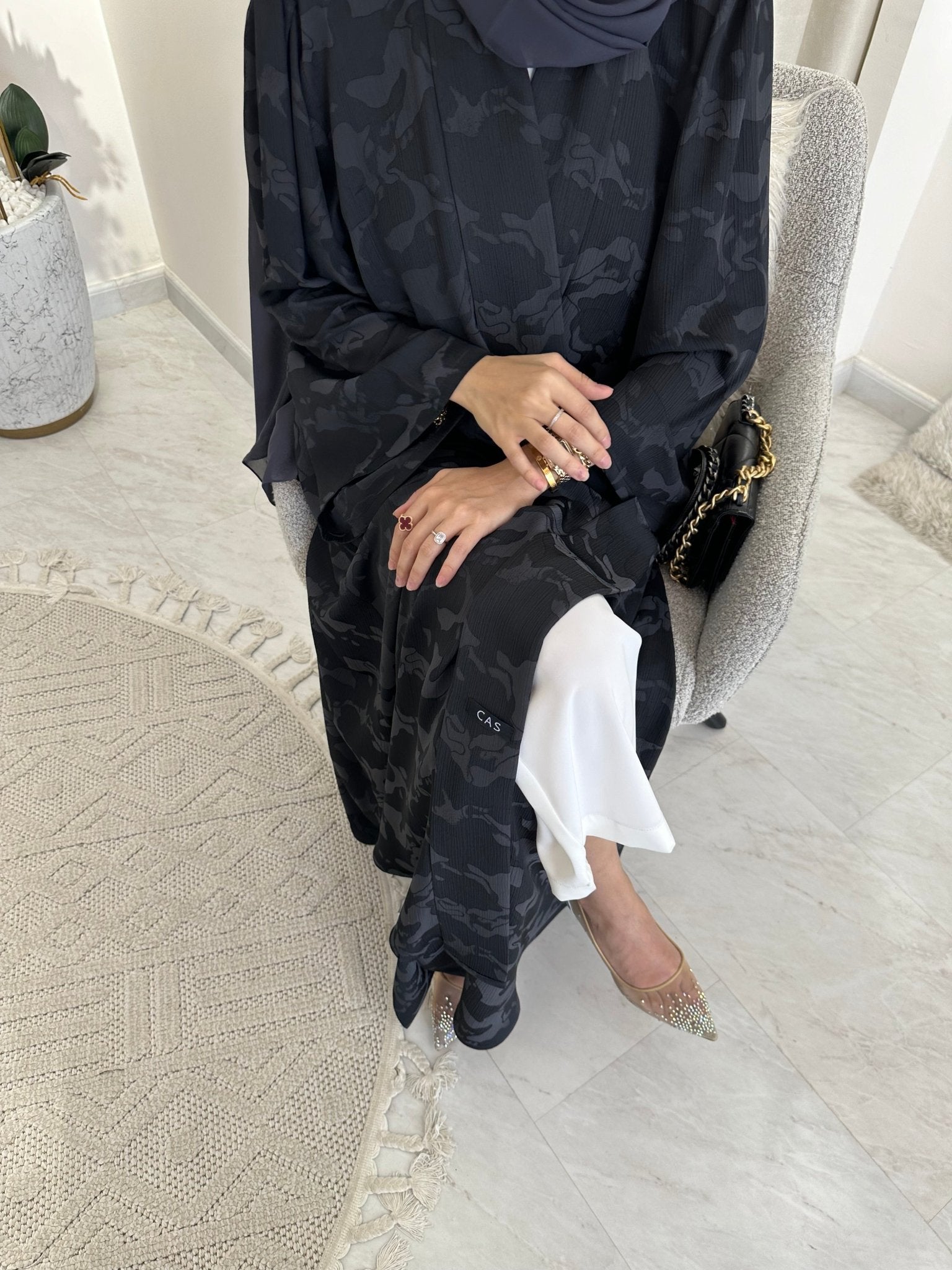 C 0367 - 02 Dark Grey Army Printed Abaya