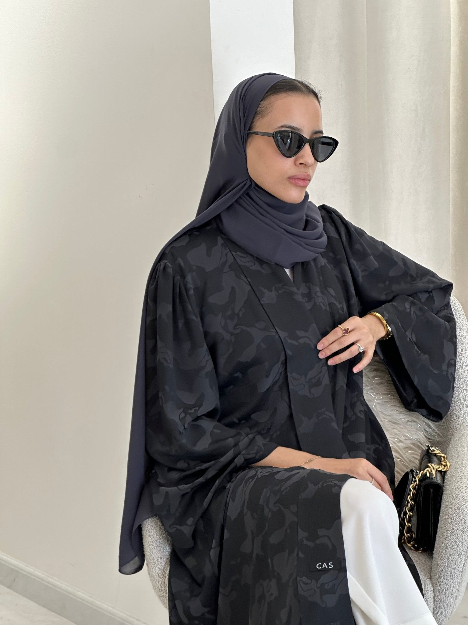 C 0367 - 02 Dark Grey Army Printed Abaya