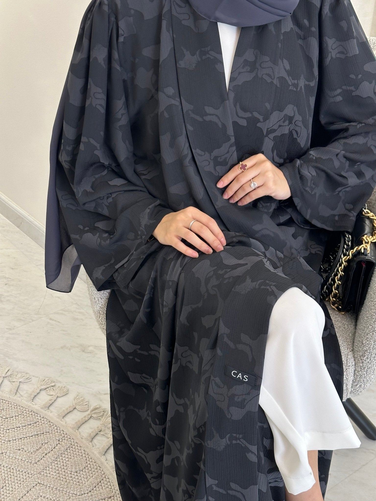 C 0367 - 02 Dark Grey Army Printed Abaya