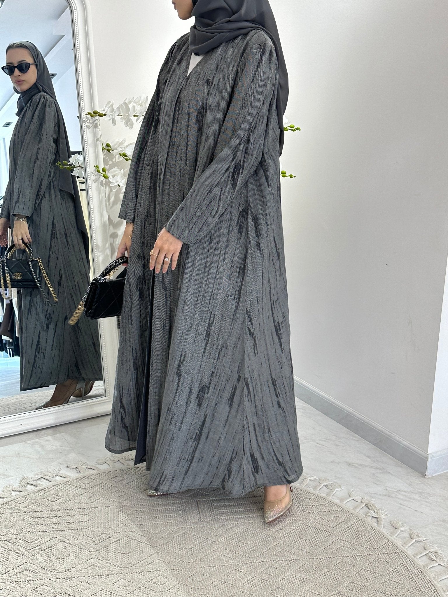 C 0369 - 02 Grey Printed Abaya