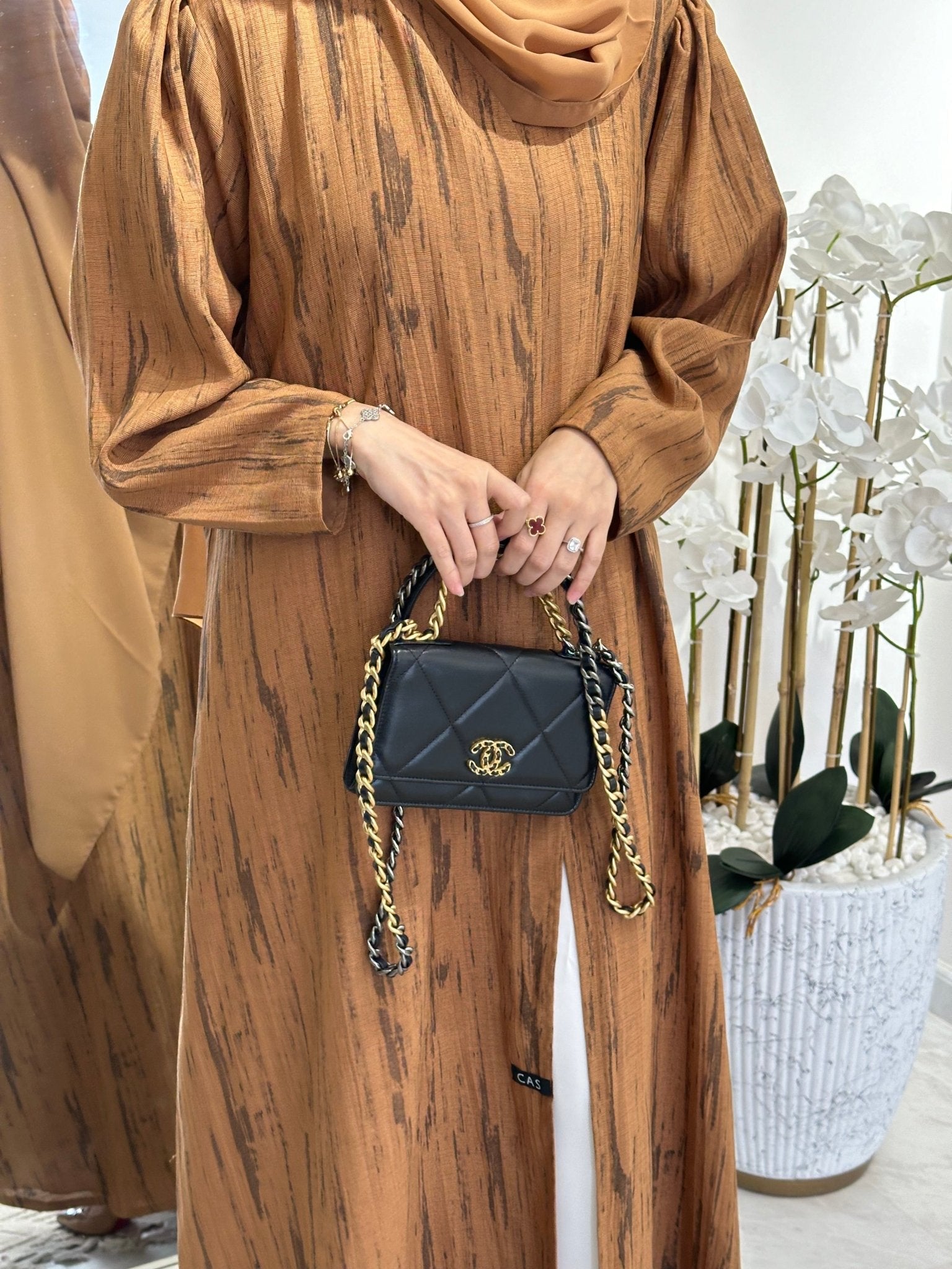 C 0369 - 03 Mustard Printed Abaya