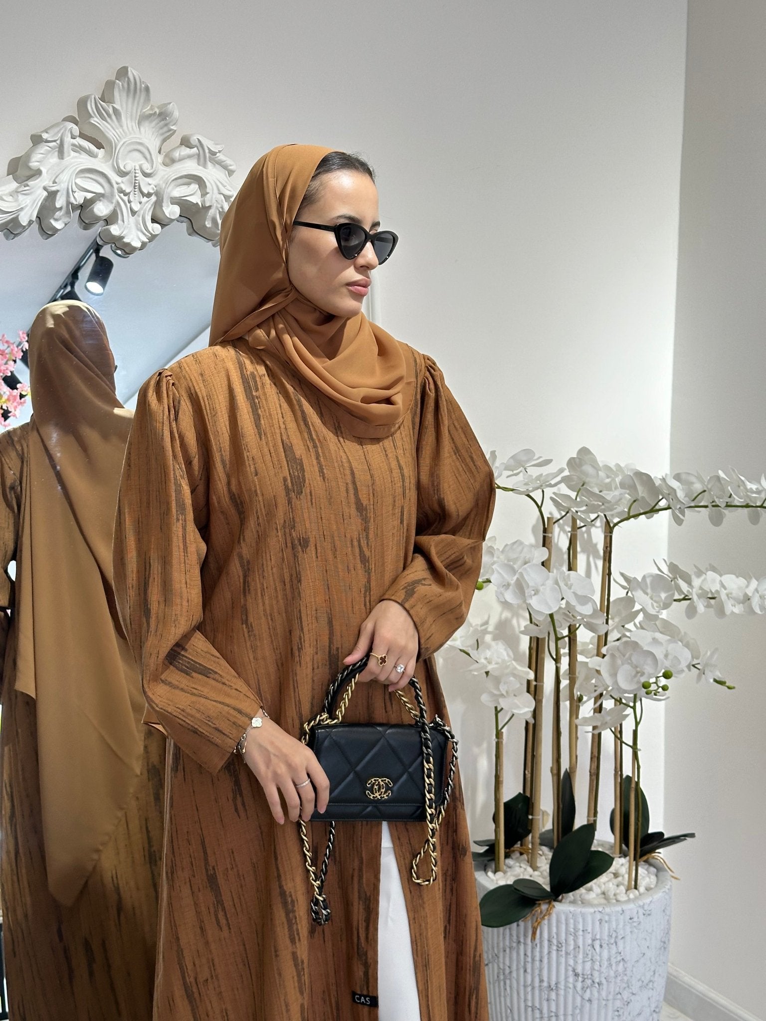 C 0369 - 03 Mustard Printed Abaya