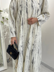 C 0369 - 04 White Printed Abaya