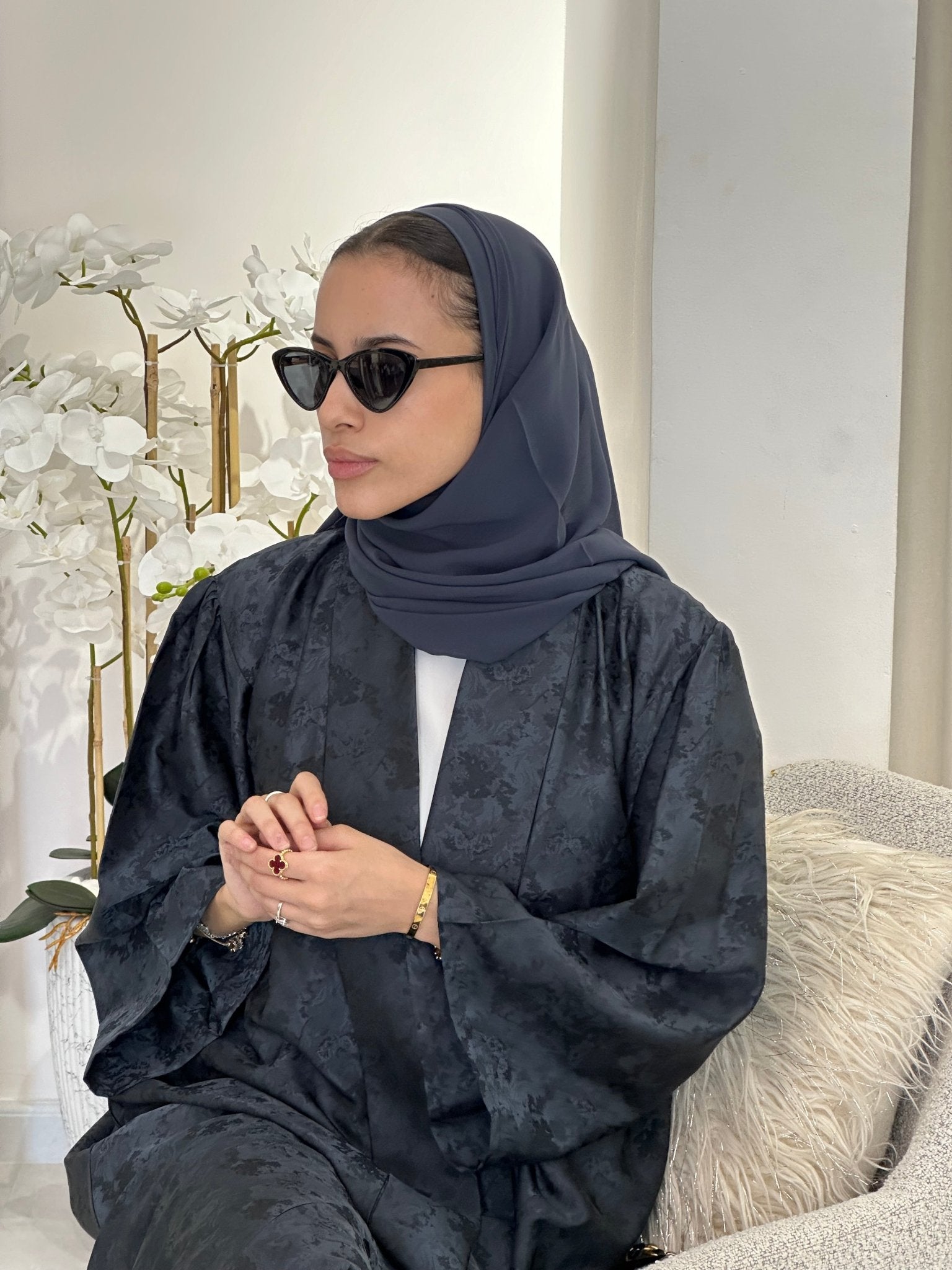 C 0370 - 03 Printed Dark Grey Abaya