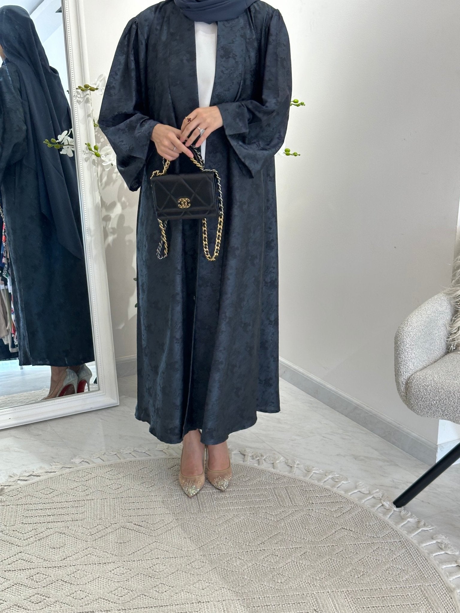 C 0370 - 03 Printed Dark Grey Abaya