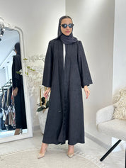 C 0371 - 03 Dark Grey Floral Printed Abaya
