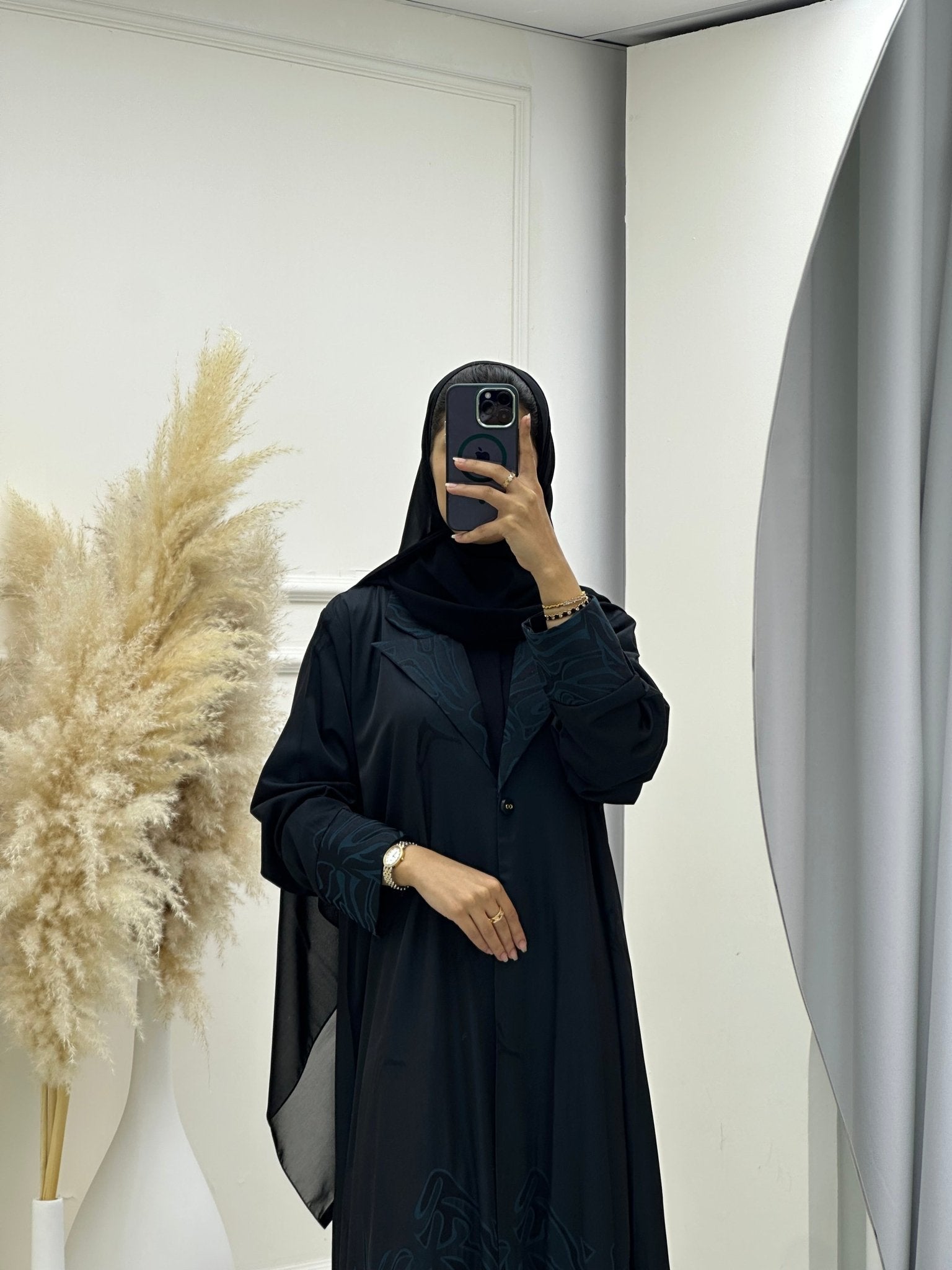 C 0657 Teal Black Coat Abaya