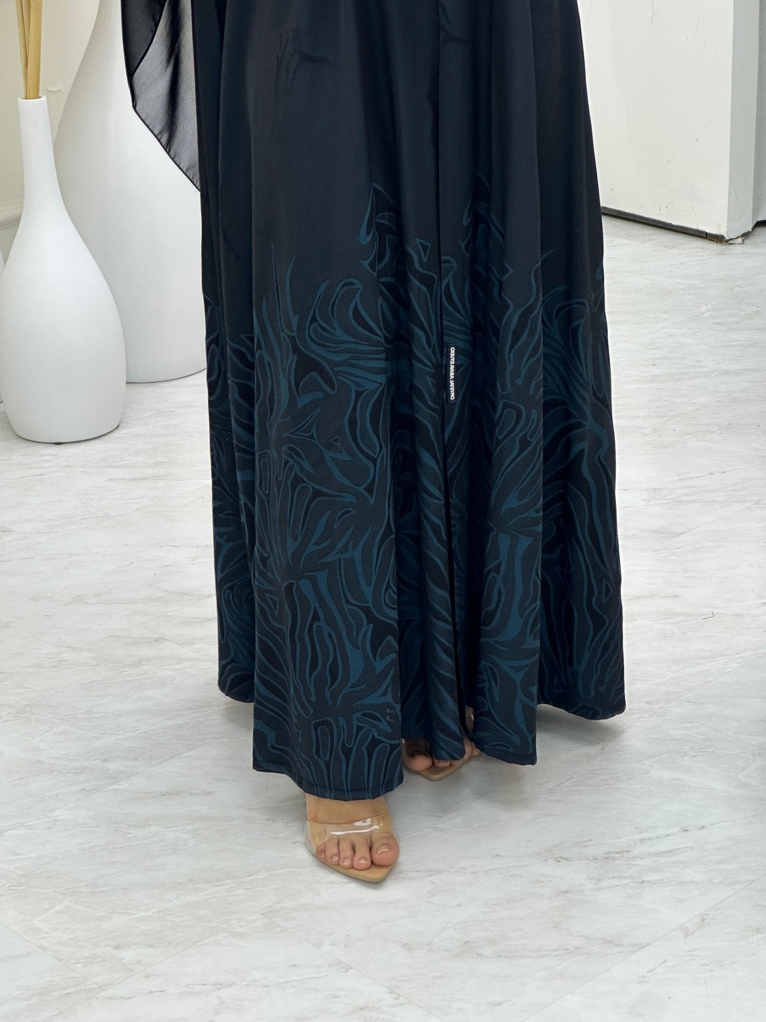 C 0657 Teal Black Coat Abaya
