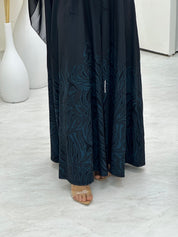 C 0657 Teal Black Coat Abaya