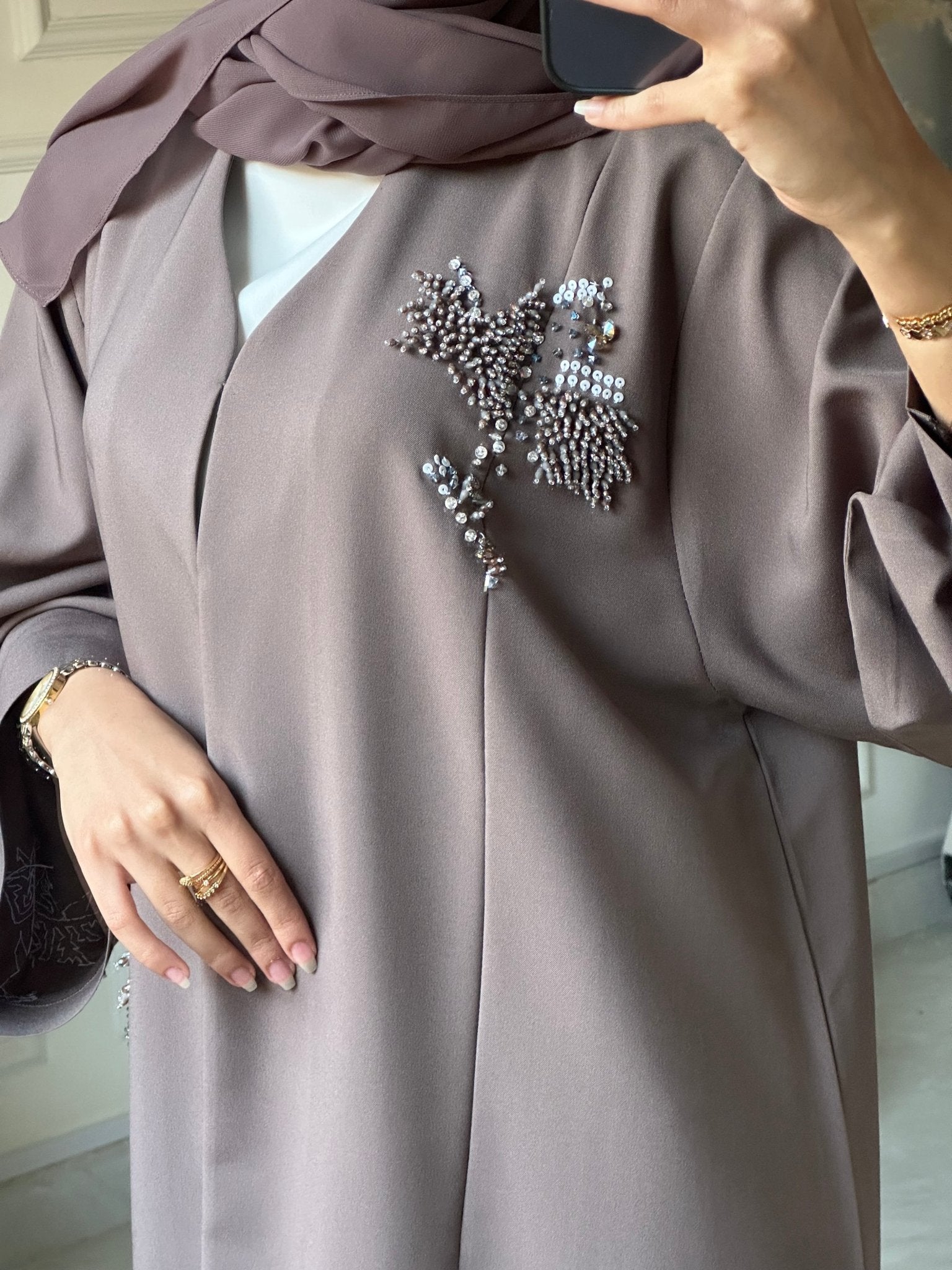 C 0670 Chocolate Brown Beaded Abaya