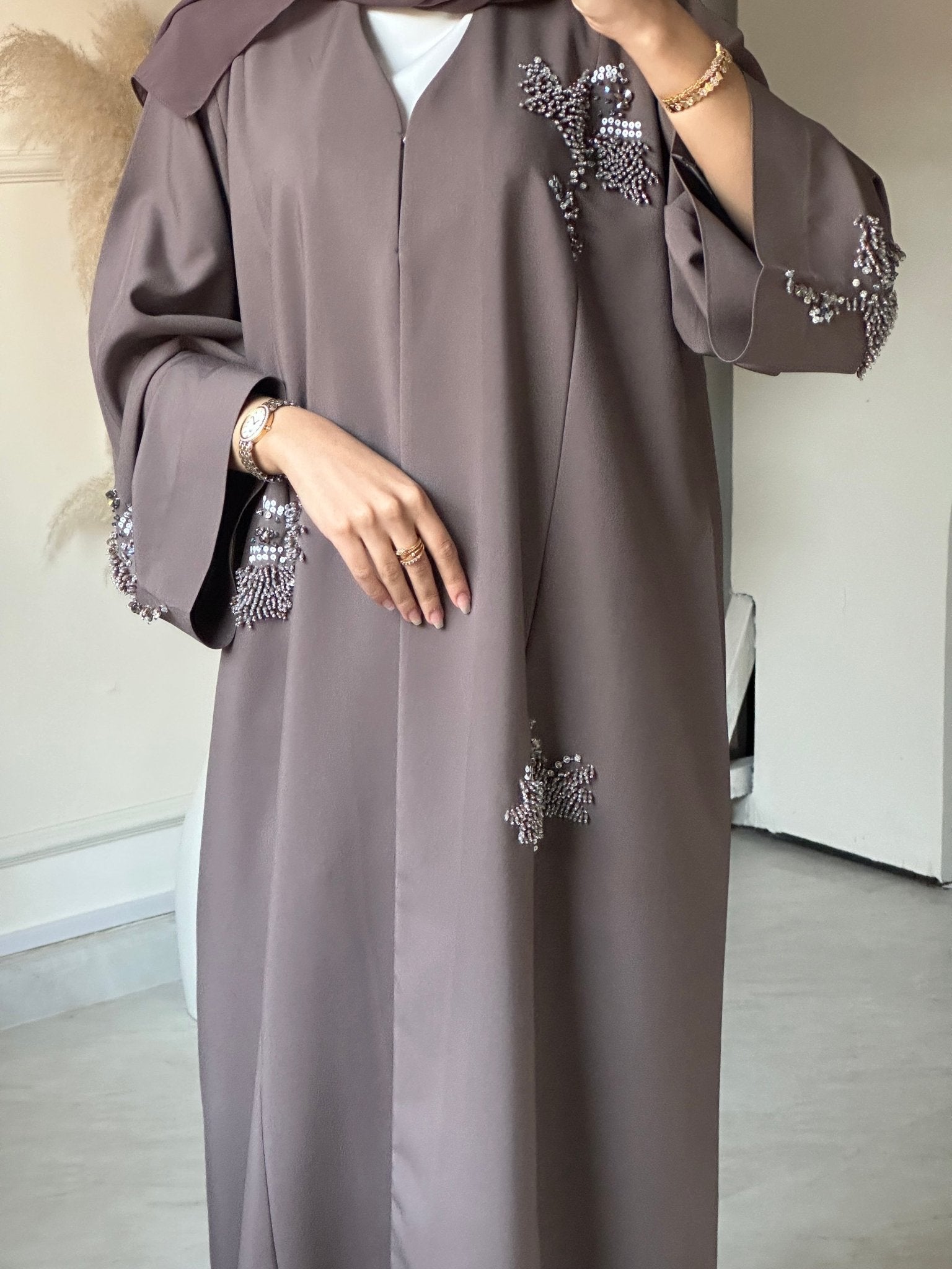 C 0670 Chocolate Brown Beaded Abaya
