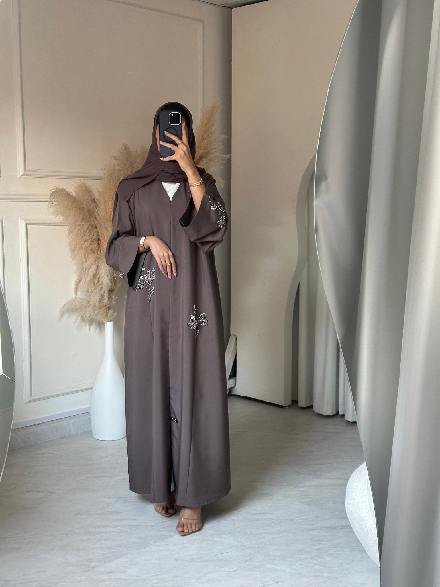 C 0670 Chocolate Brown Beaded Abaya