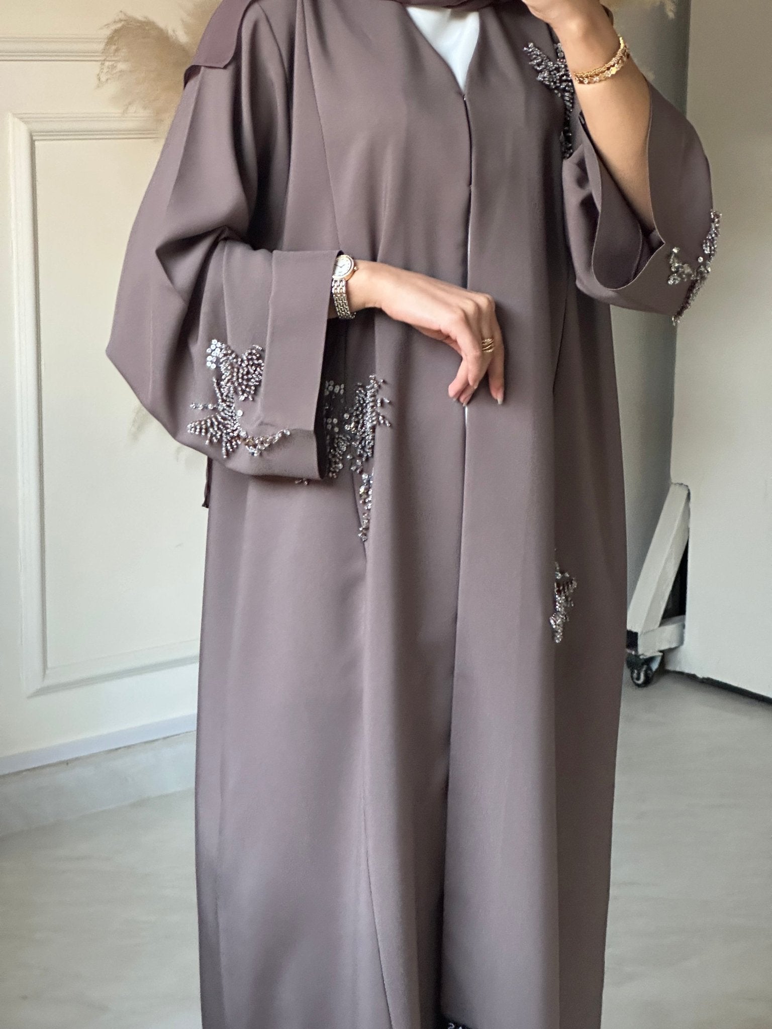 C 0670 Chocolate Brown Beaded Abaya