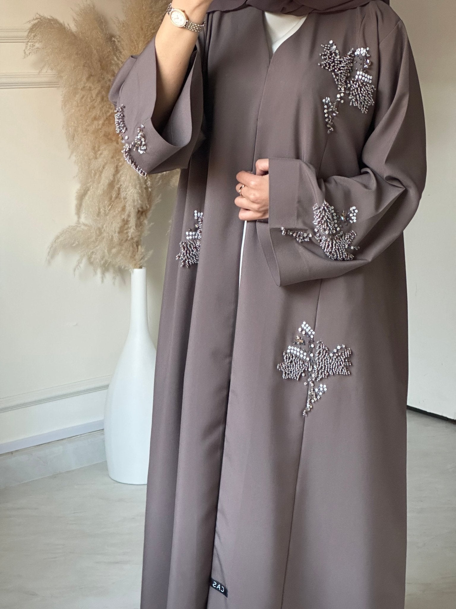 C 0670 Chocolate Brown Beaded Abaya