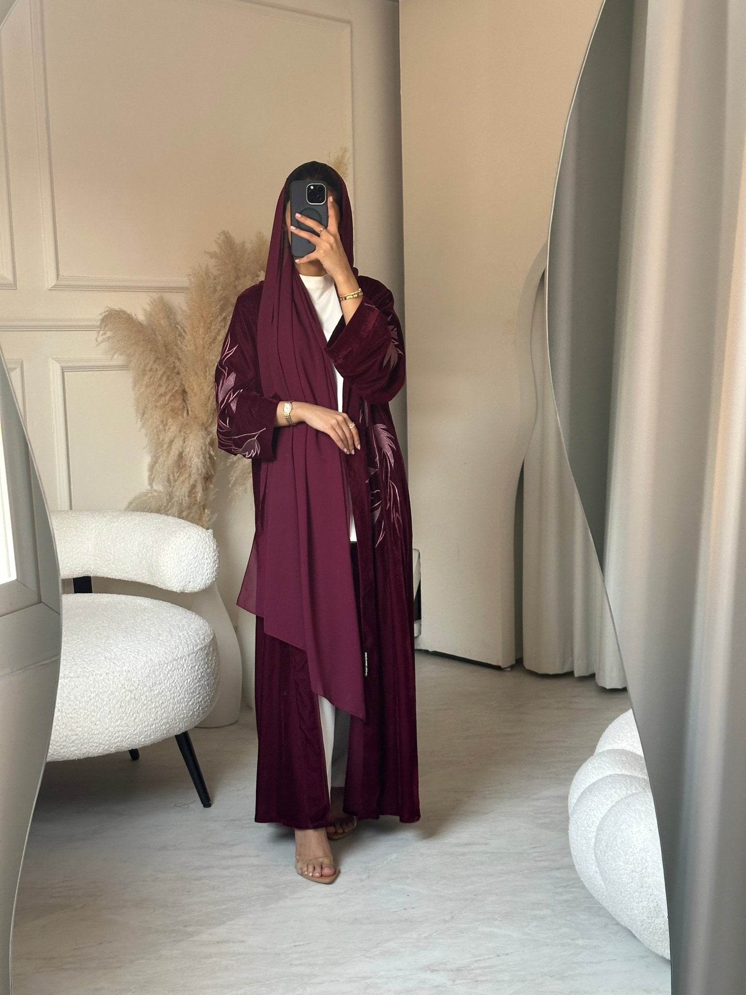 C 0702 Embroidered Maroon Abaya