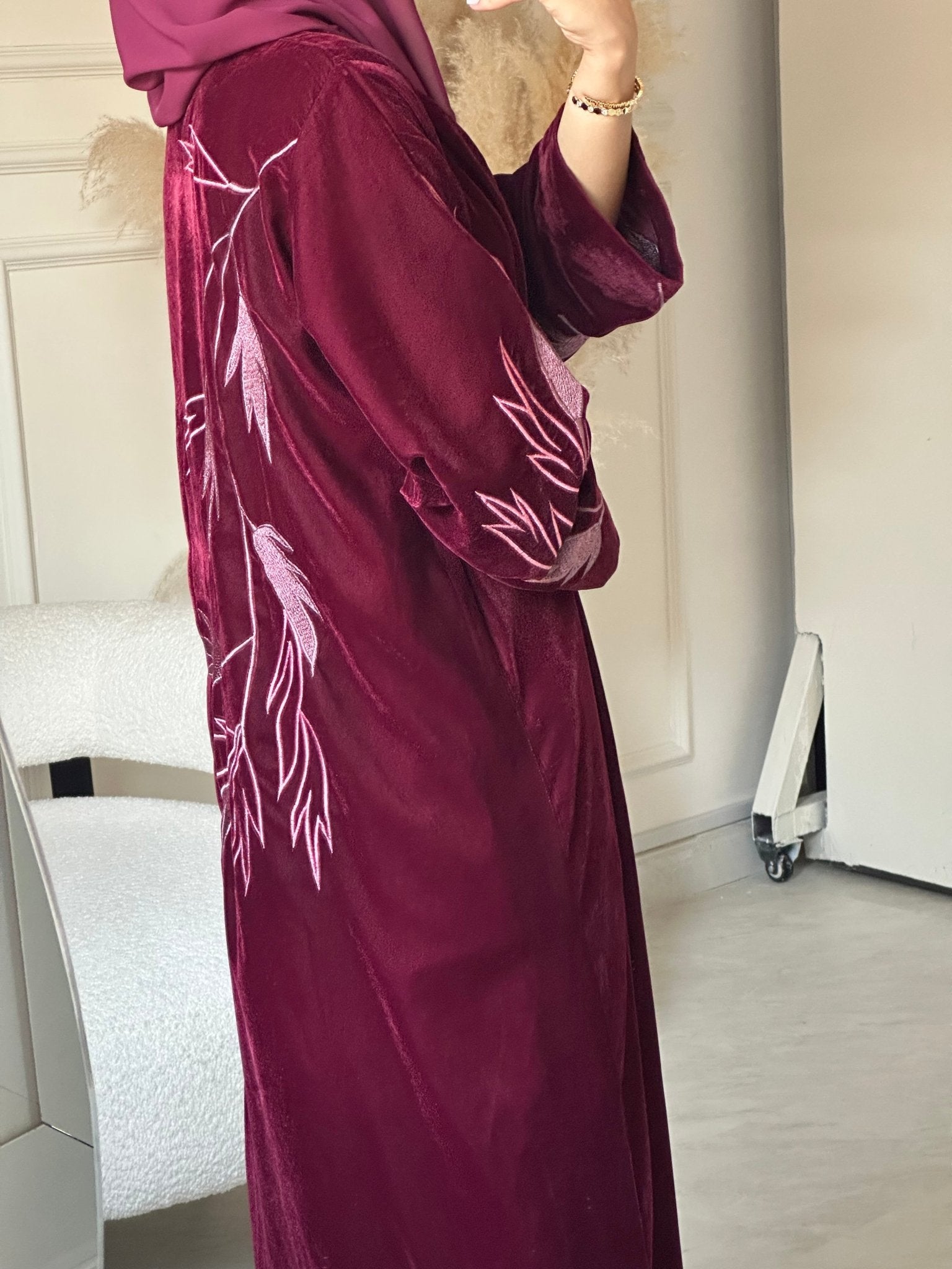 C 0702 Embroidered Maroon Abaya
