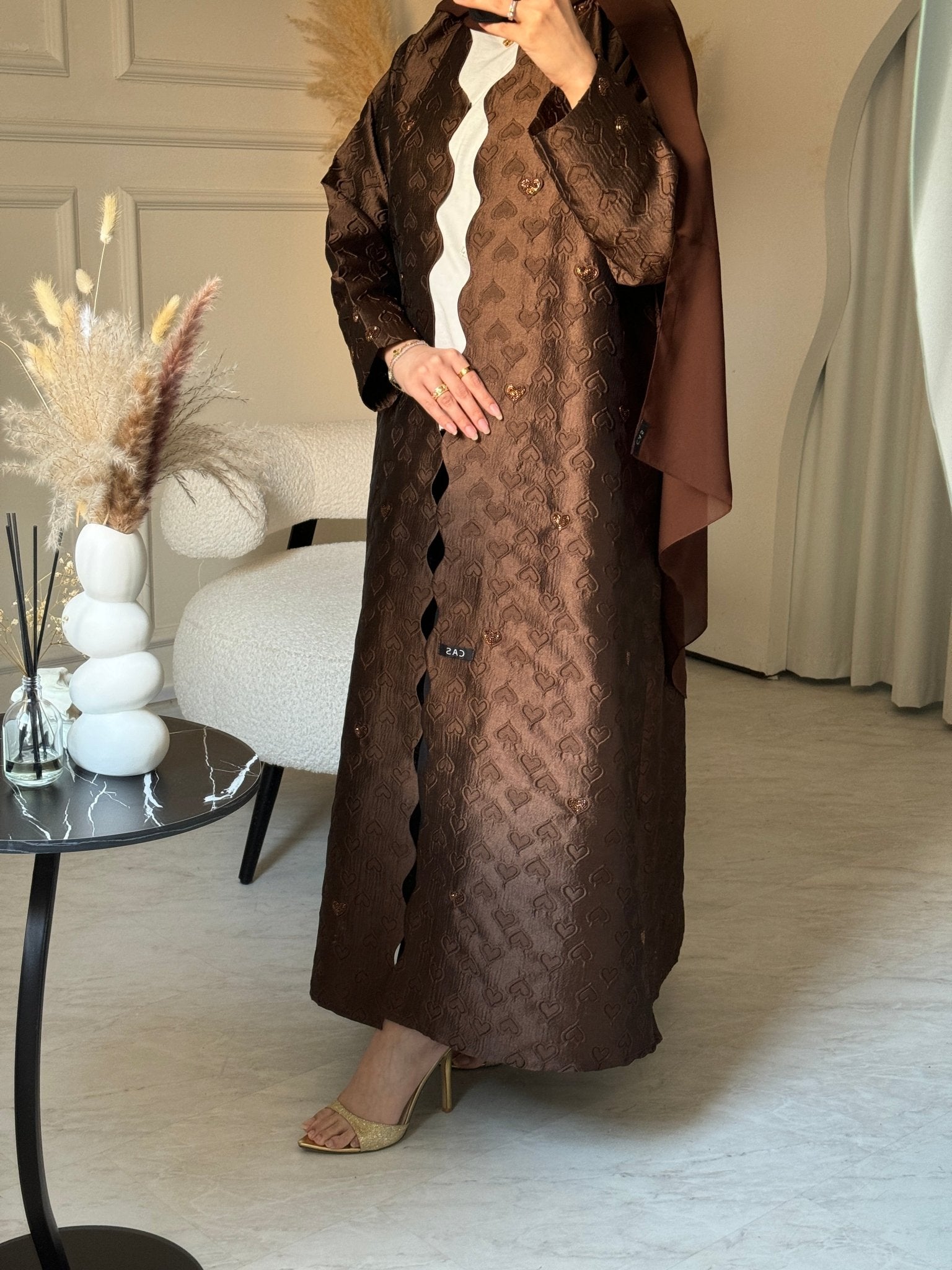 C 0715 - 04 Beaded Printed Brown Abaya