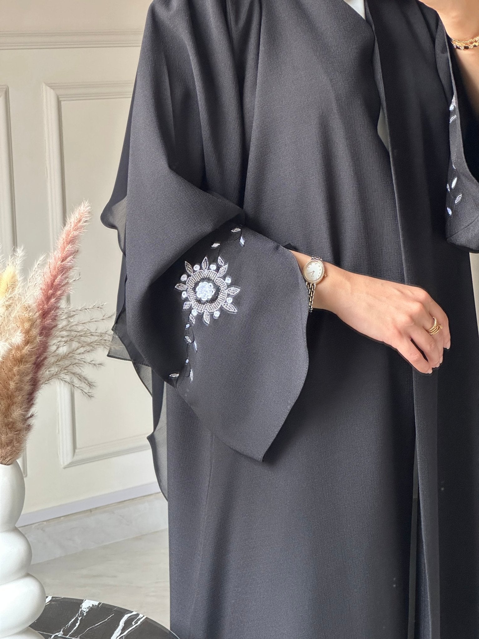 C 0733 Beaded Black Abaya