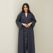 C 0773 Dark Grey Beaded Coat Abaya
