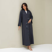 C 0773 Dark Grey Beaded Coat Abaya