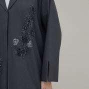 C 0773 Dark Grey Beaded Coat Abaya