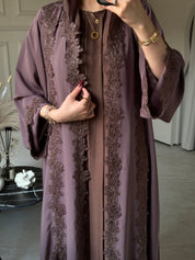 C 0775 - 02 Chocolate Brown Butterfly Lace Abaya