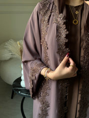 C 0775 - 02 Chocolate Brown Butterfly Lace Abaya