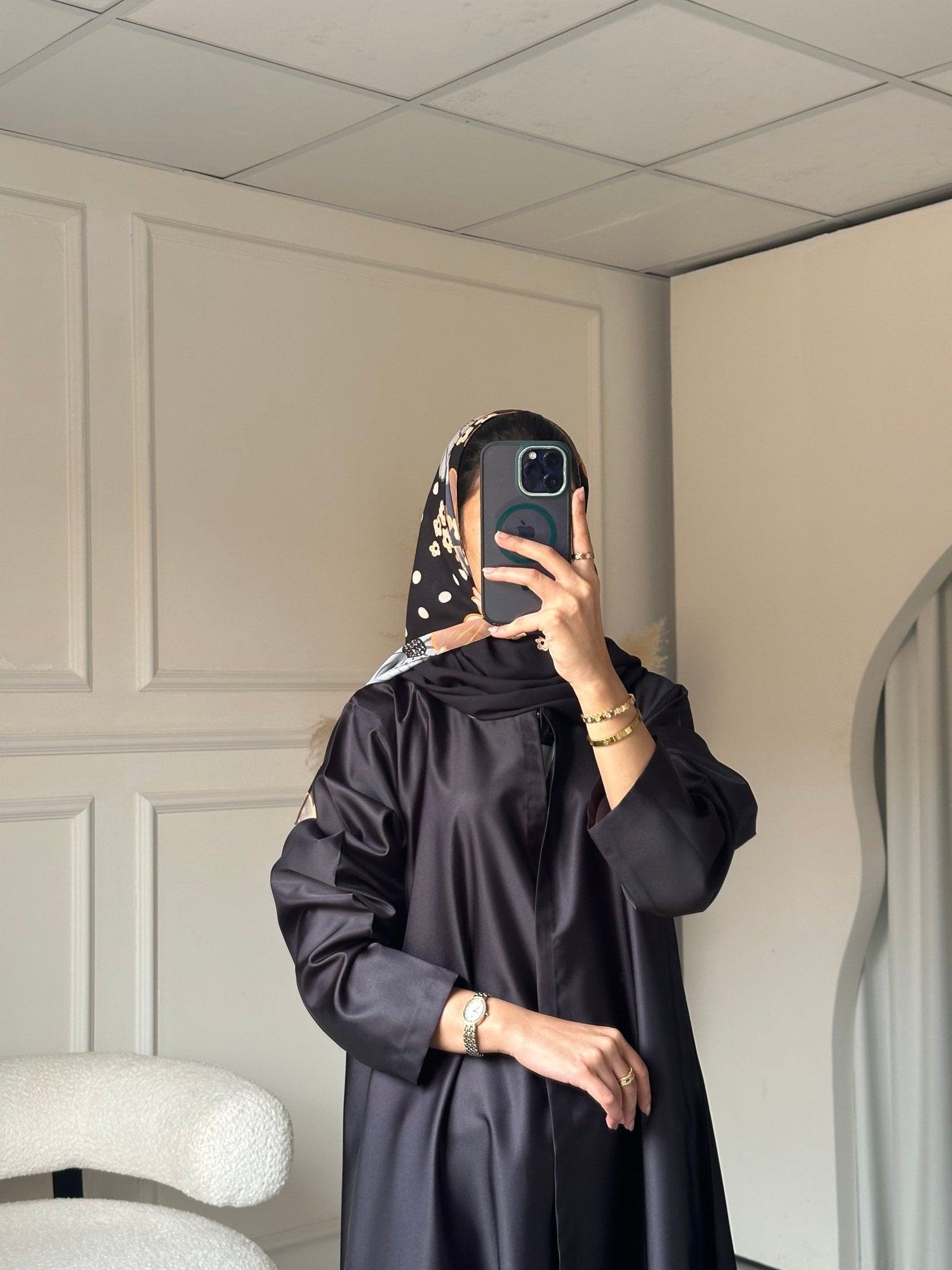 C 0781 Black Orange Printed Abaya
