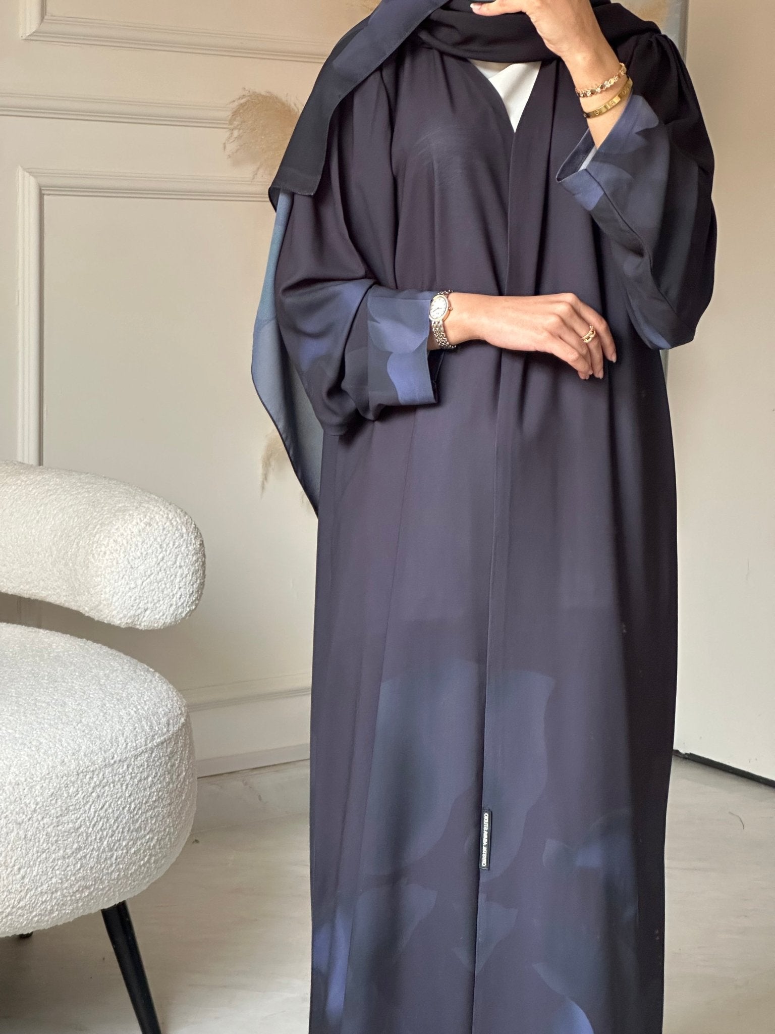C 0785 Navy Blue Printed Abaya