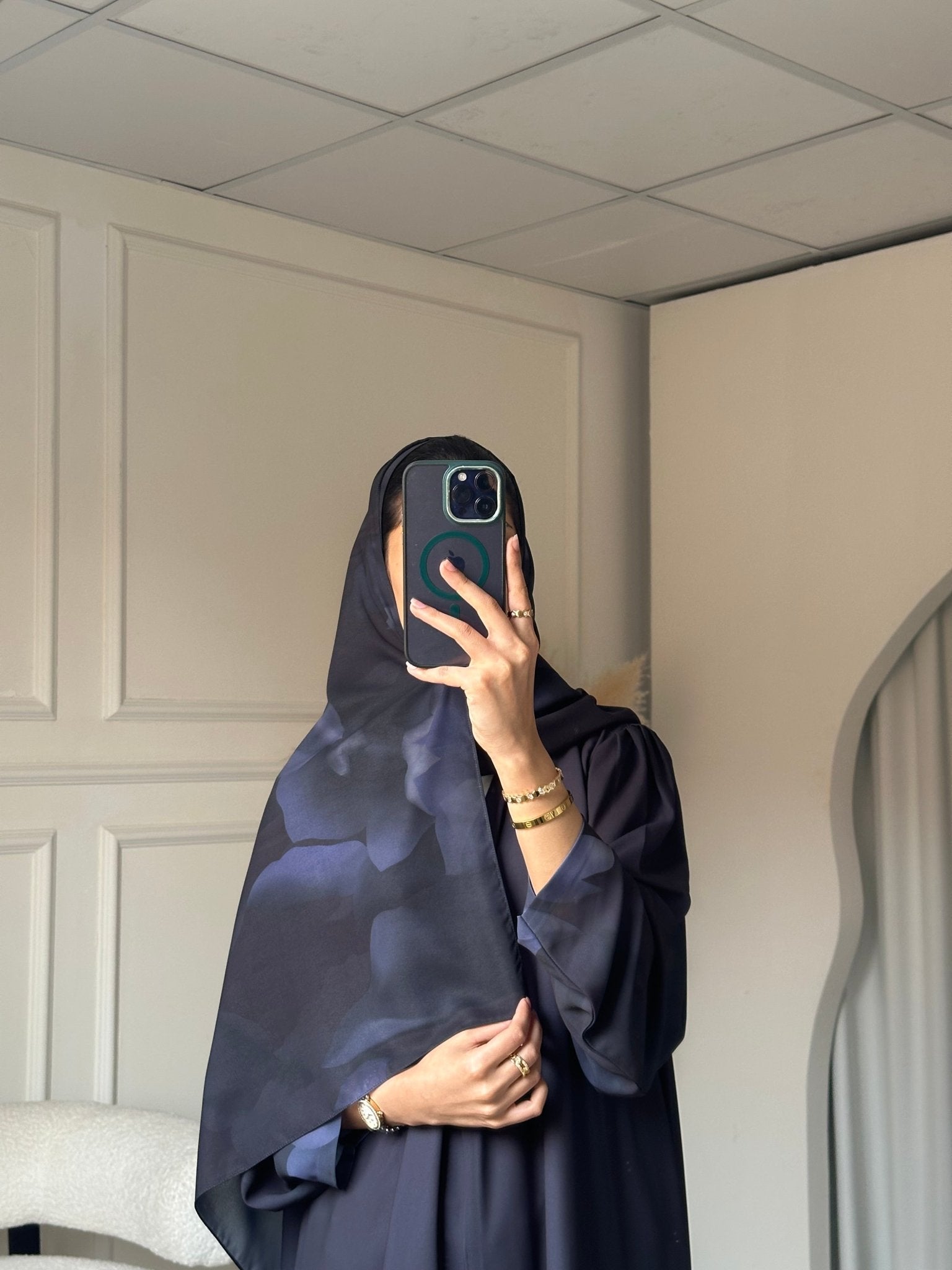 C 0785 Navy Blue Printed Abaya