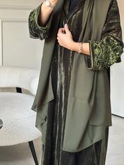 C 0803 Olive Velvet Beaded Abaya