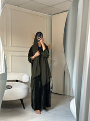 C 0803 Olive Velvet Beaded Abaya