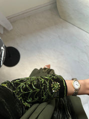 C 0803 Olive Velvet Beaded Abaya