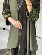 C 0803 Olive Velvet Beaded Abaya