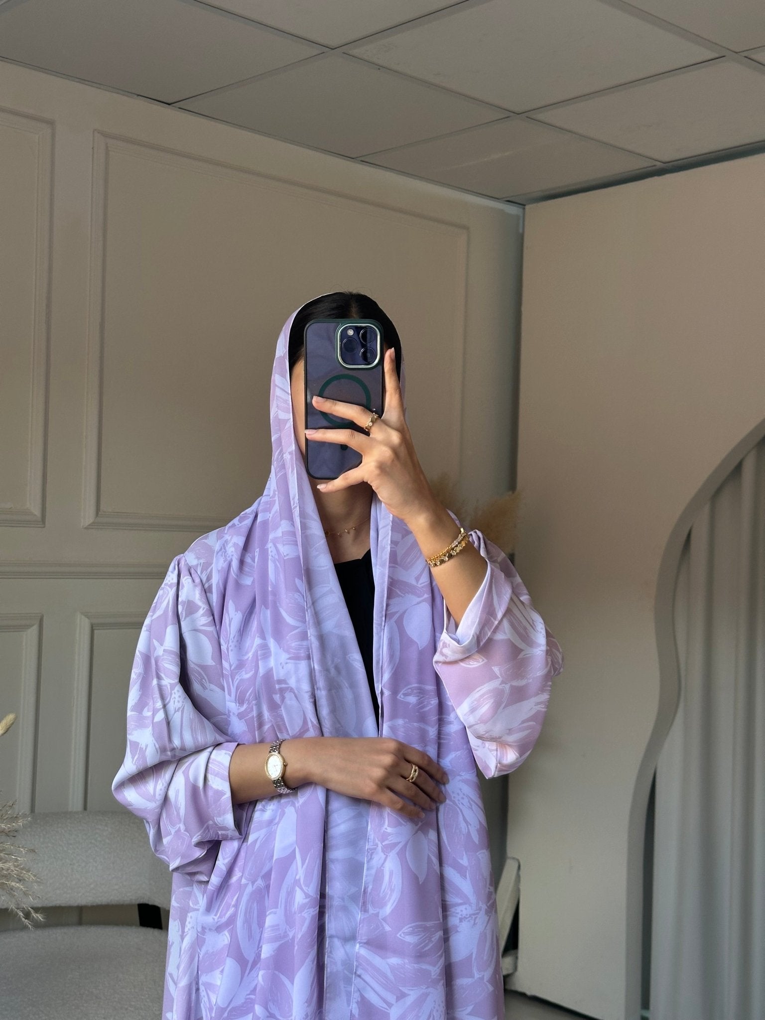 C 0805 Pink Printed Abaya