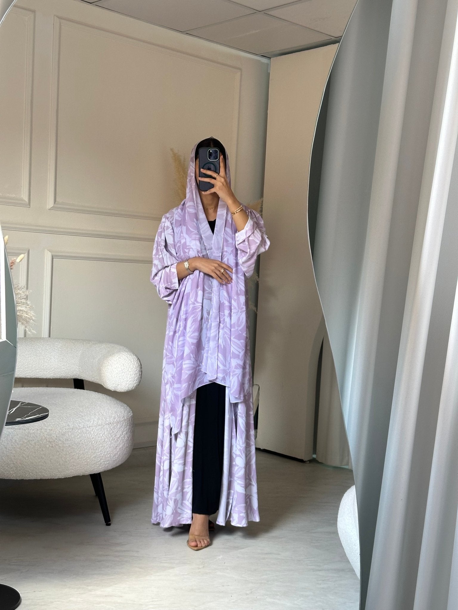 C 0805 Pink Printed Abaya