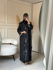C 0807 Black Jacquard Coat Abaya