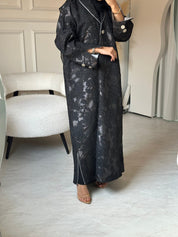 C 0807 Black Jacquard Coat Abaya