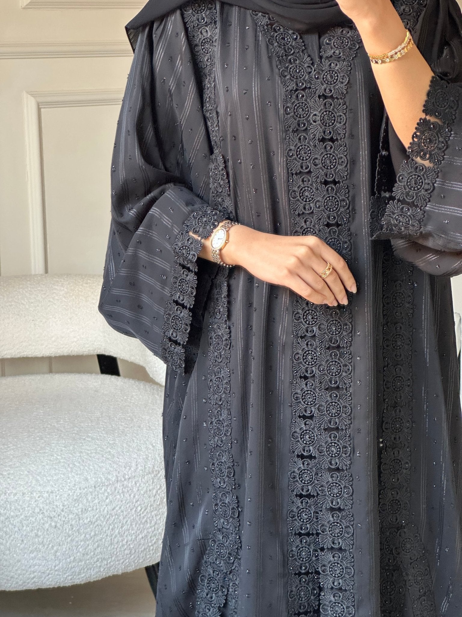 C 0808 Black Lace Abaya