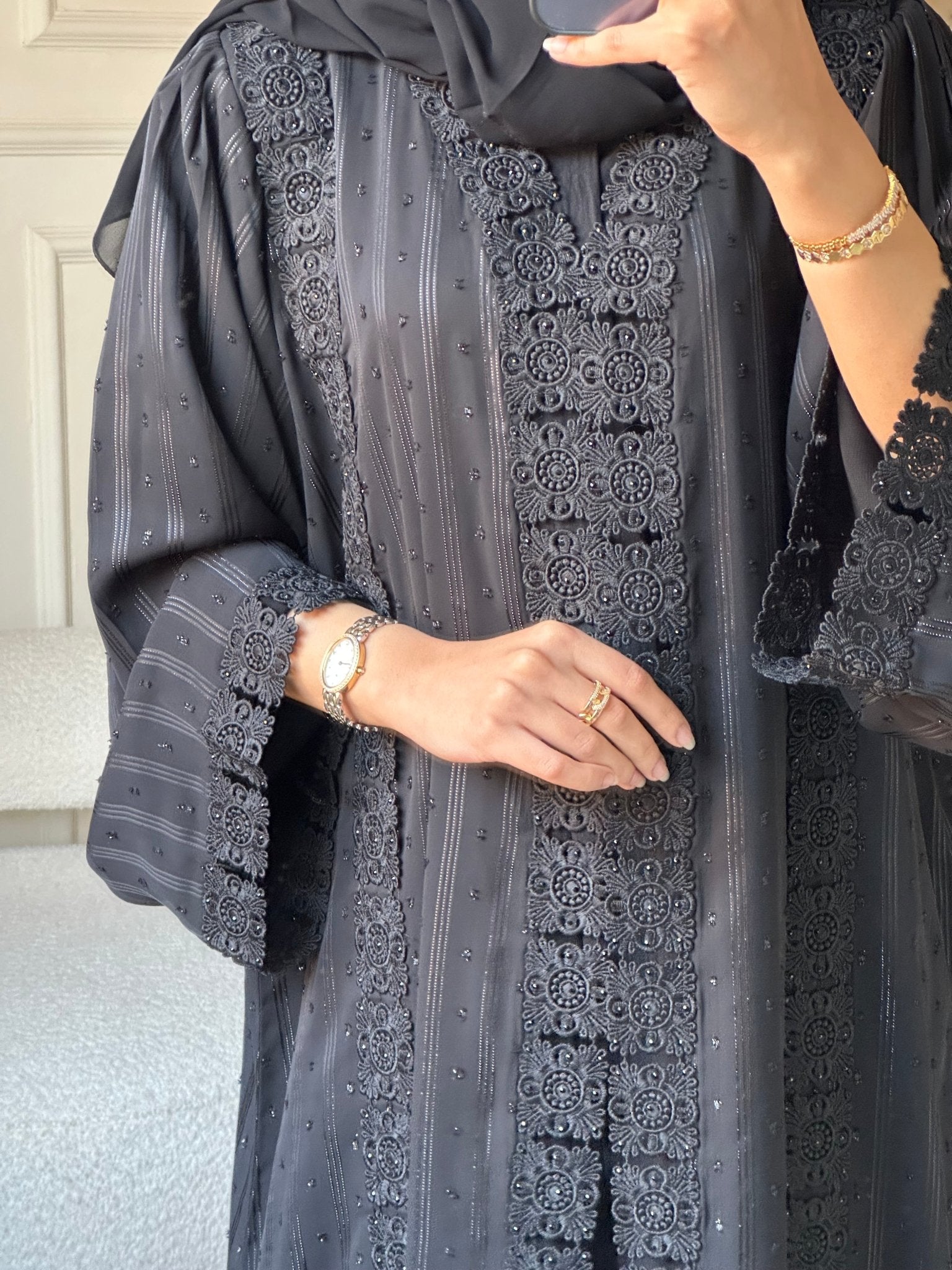 C 0808 Black Lace Abaya