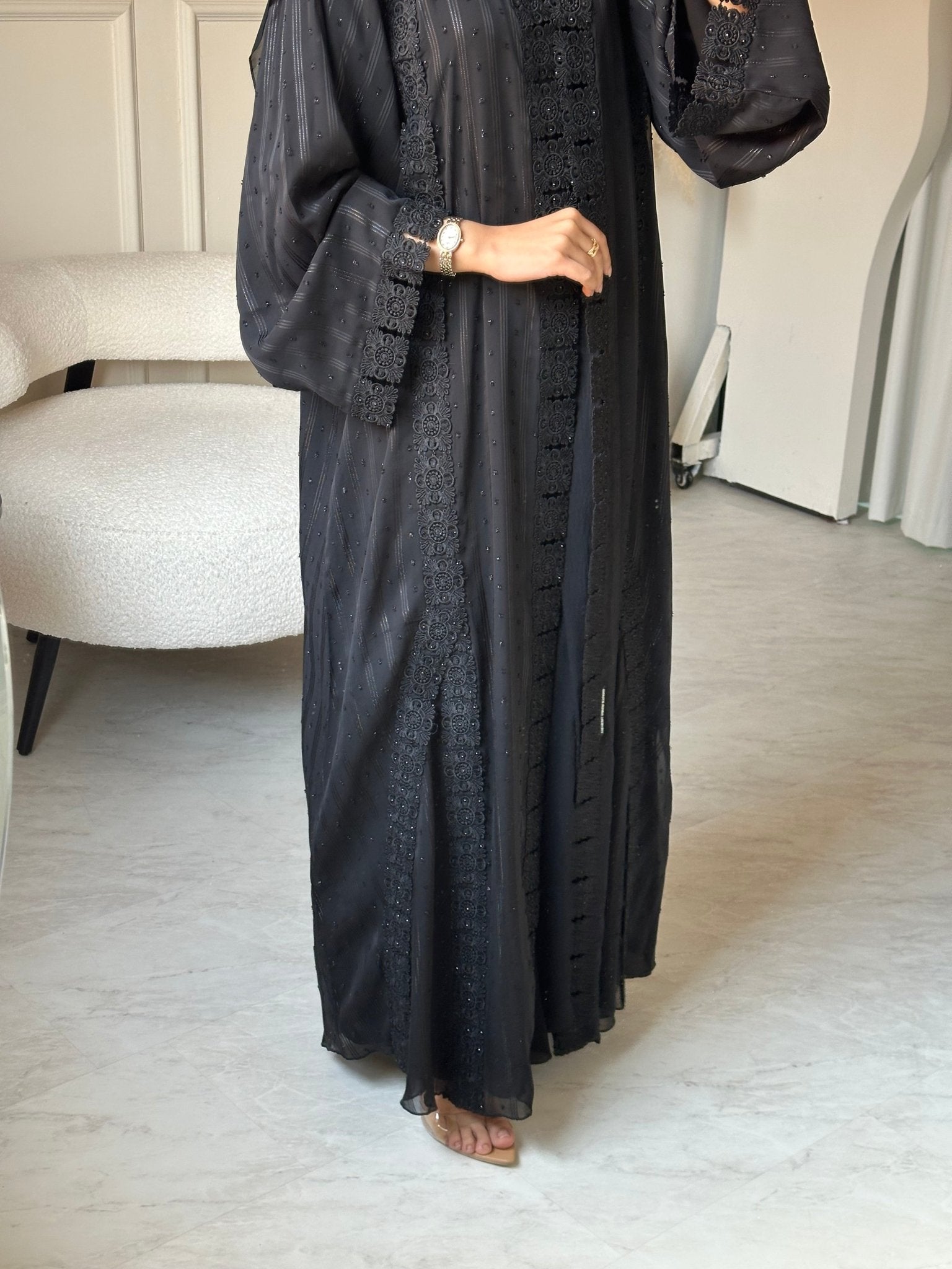 C 0808 Black Lace Abaya